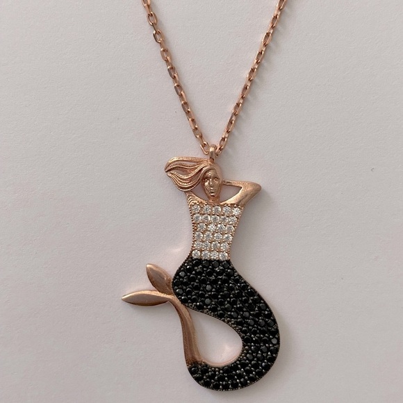Jewelry - Mermaid 925 silver necklace black 14k rose gold plated